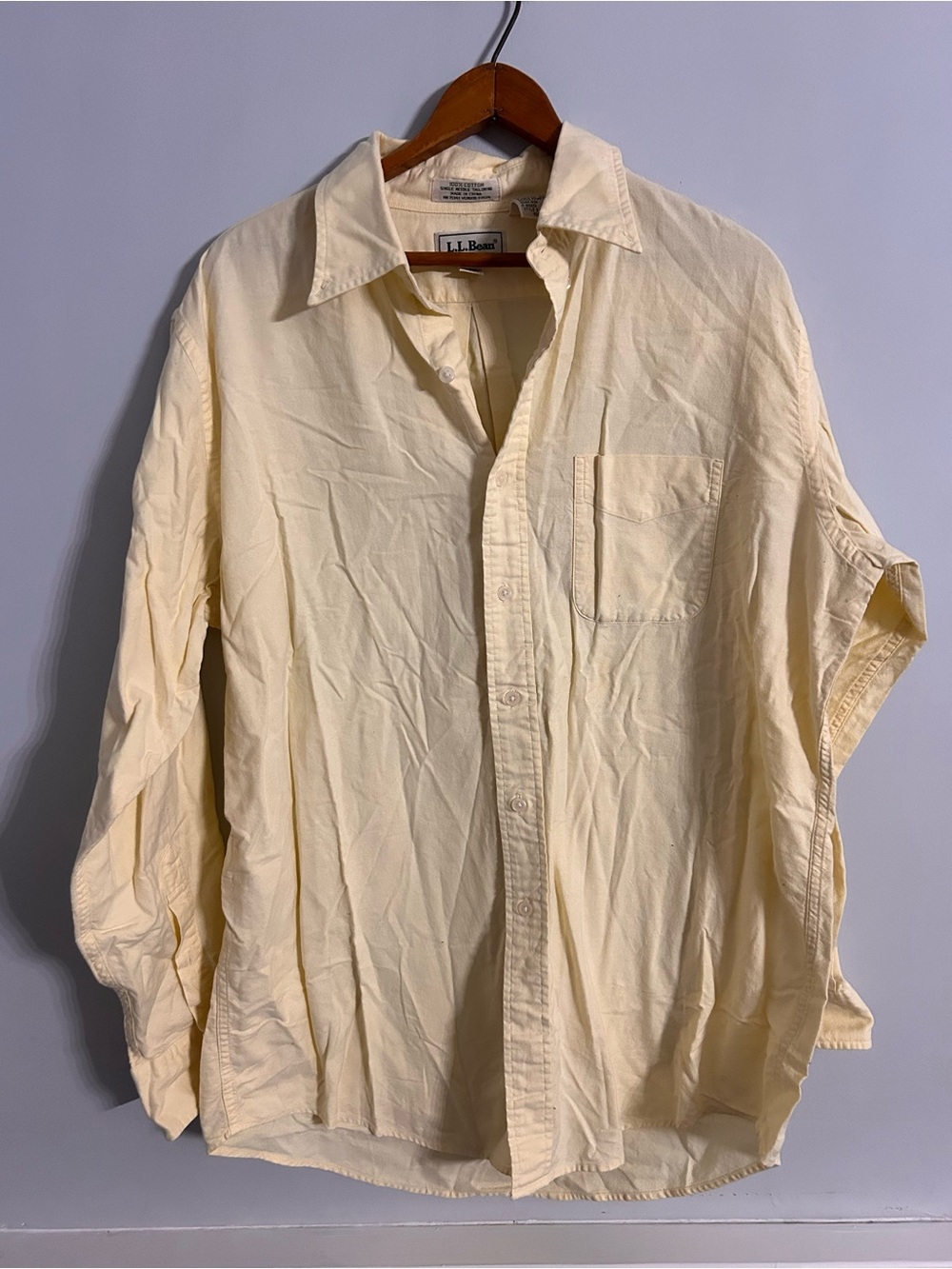 VTG LL Bean Solid Yellow Button Up Shirt Long Sleeve Adult Men's Size 16.5 34